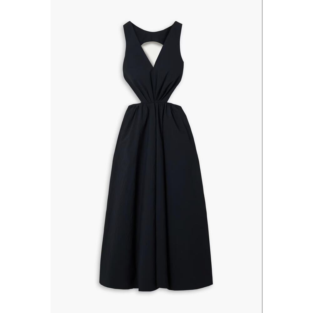 DEVEAUX Madelyn Cutout Cotton-seersucker Midi Dress